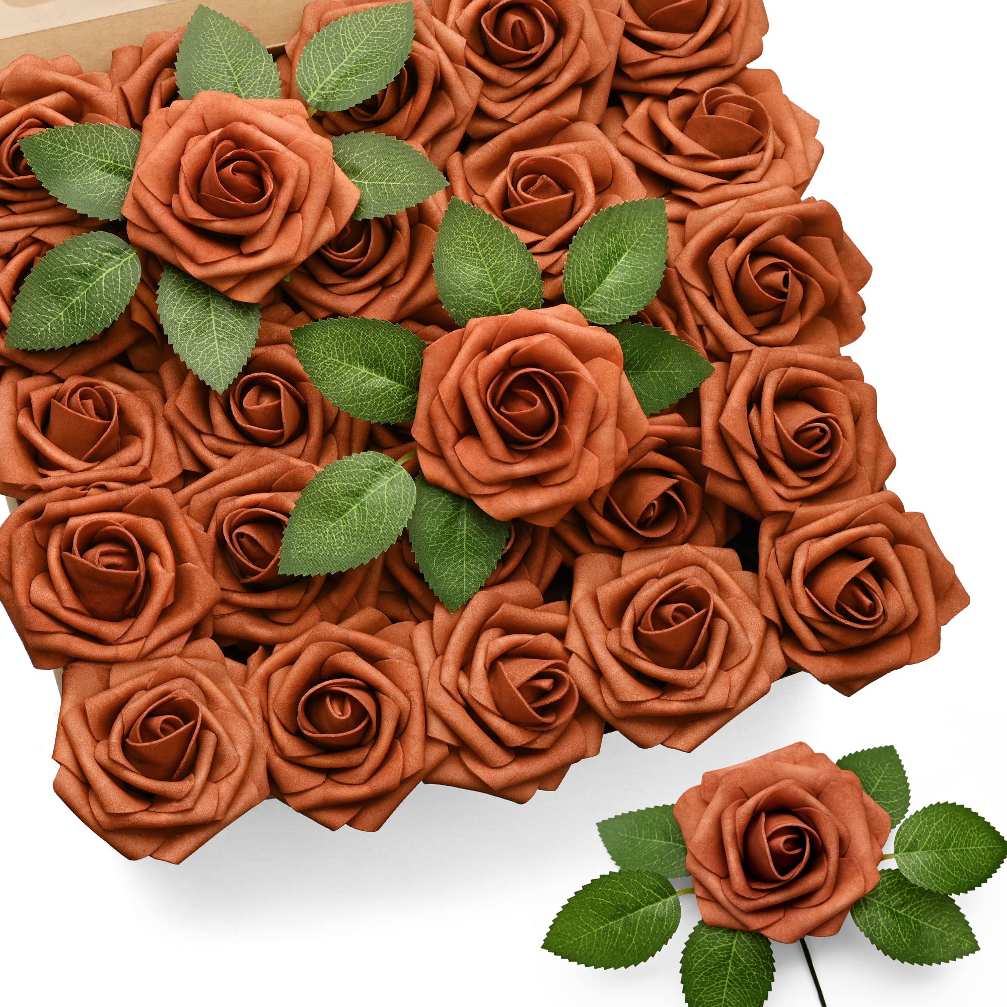Amazon.com: Mocoosy 50Pcs Burnt Orange Roses Artificial Flowers